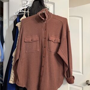 aerie waffle knit button up